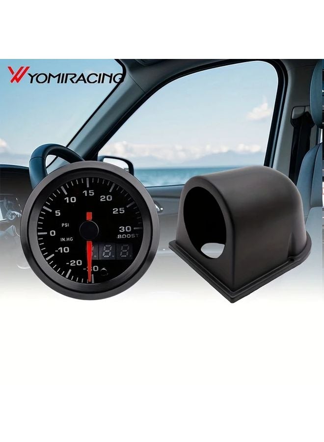 Black Turbo Boost Gauge 30in Hg 30 PSI 2 Inch 12V Dashboard Meter Adjustable Bracket - Image 1